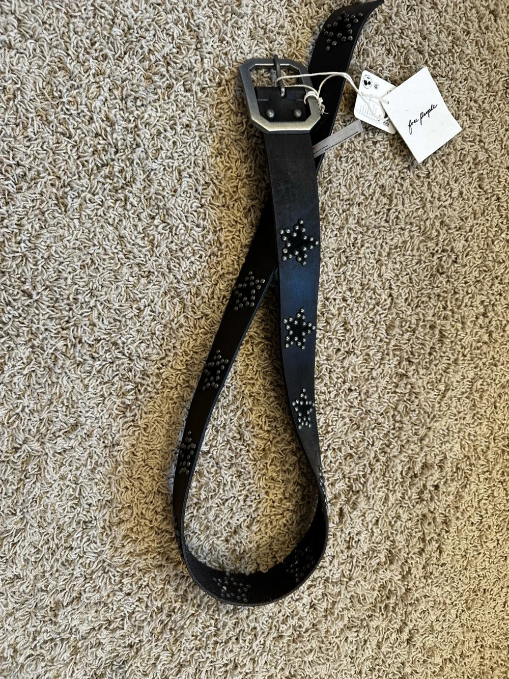 FREE PEOPLE size M/L Leather Starcrossed Studded Belt Midnight Hour Black NEW!